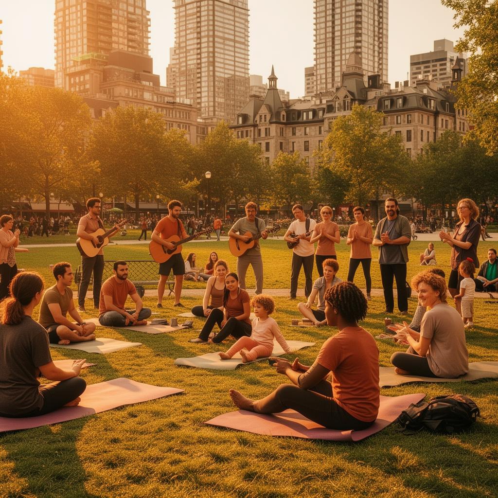 Communauté rassemblée dans un parc de Montréal
